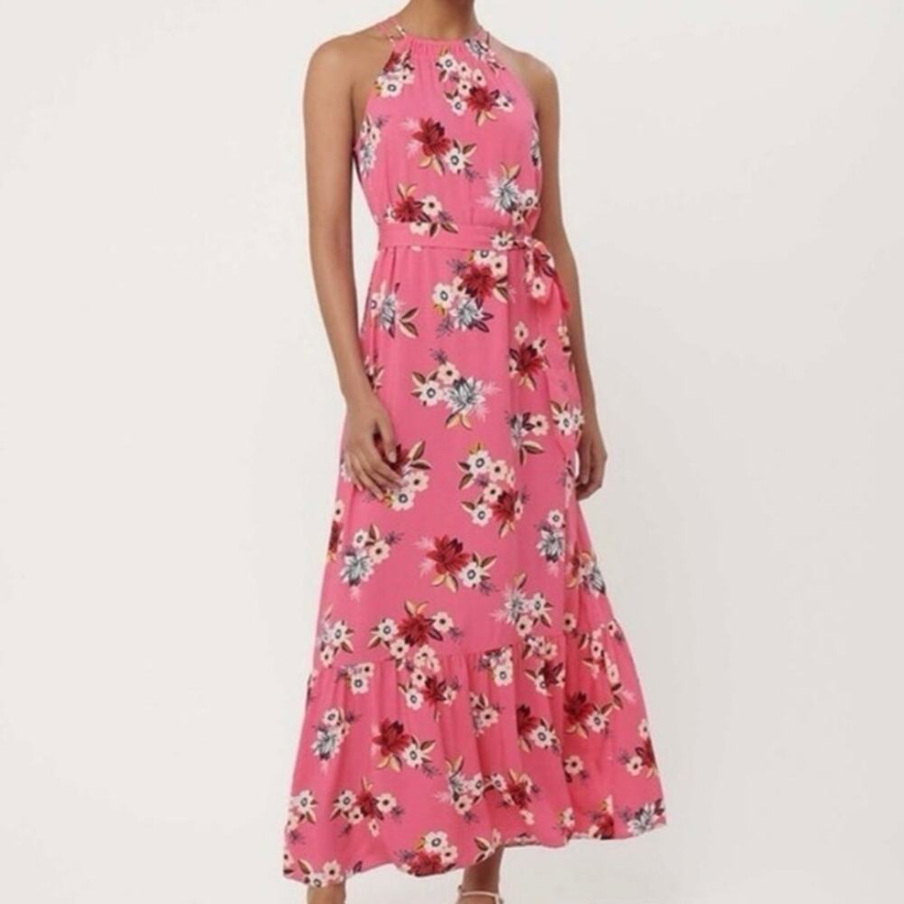Loft pink floral halter maxi dress size small Summer Spring break